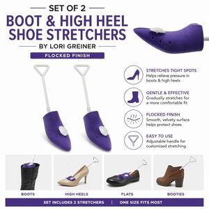 Lori Greiner Set of 2 Flocked Boot High Heel‎ Shoe Stretchers Purple NWT
